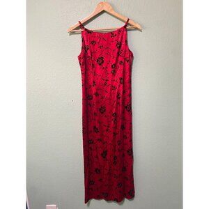 Vintage All That Jazz Women's Y2K 2000s 90s Red & Balck Floral Long Dress 5/6‎